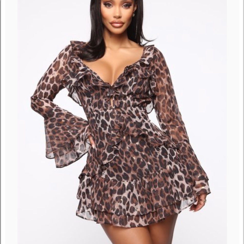 Wild Dreams Ruffle Mini Dress - Leopard